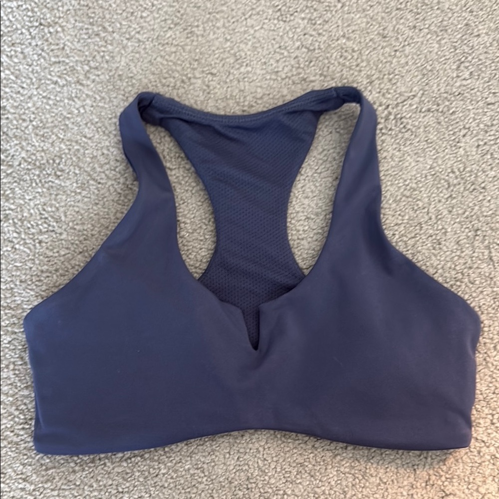 Navy Blue Racerback Sports Bra with V-Notch